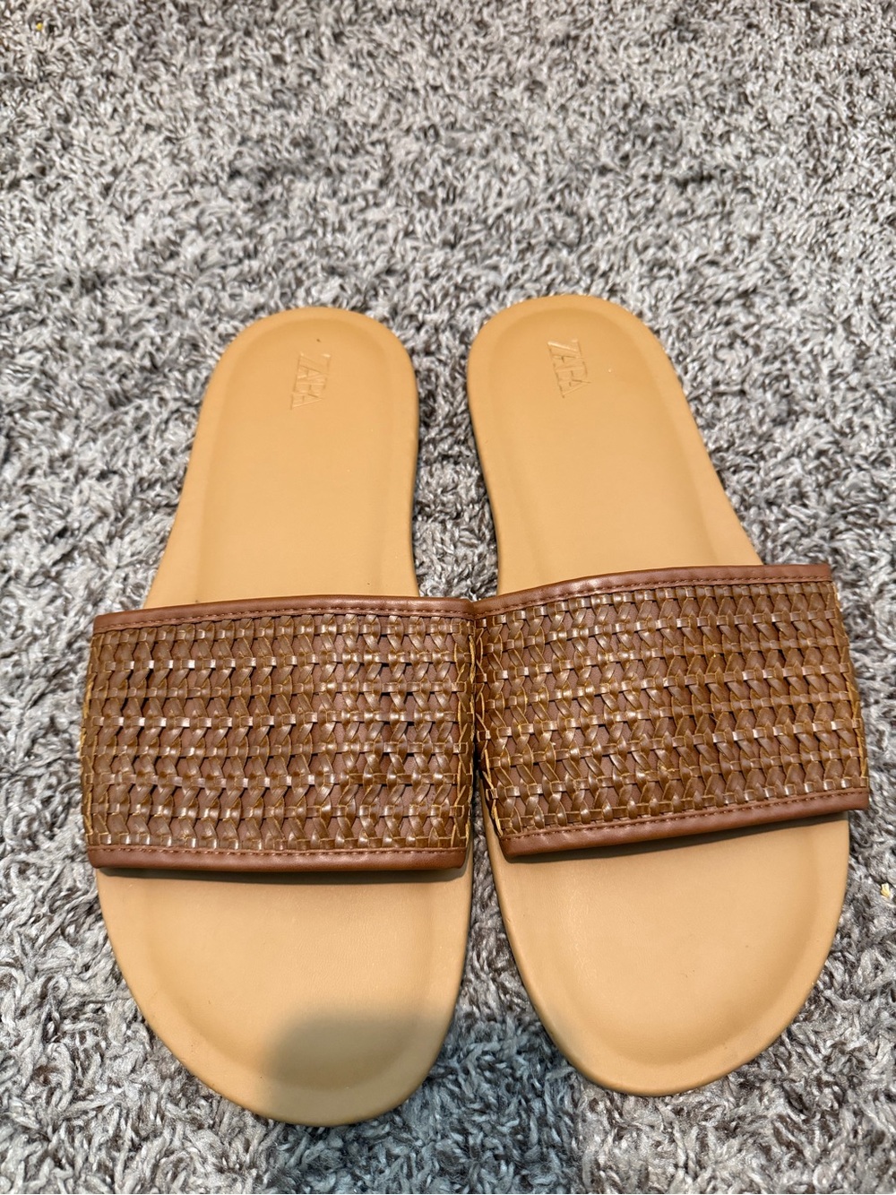 Zara Brown Woven Slide Sandals